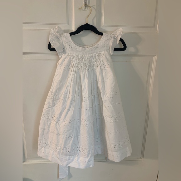 Ralph Lauren White Eyelet Smocked Flutter Sleeve Dress 4T
